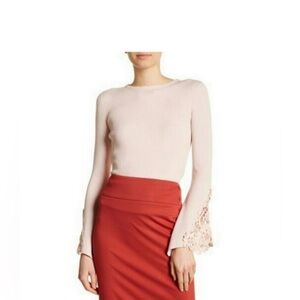 Catherine Malandrino Sweater SzL Bell Sleeves with Lace/ Crochet Detail Holiday